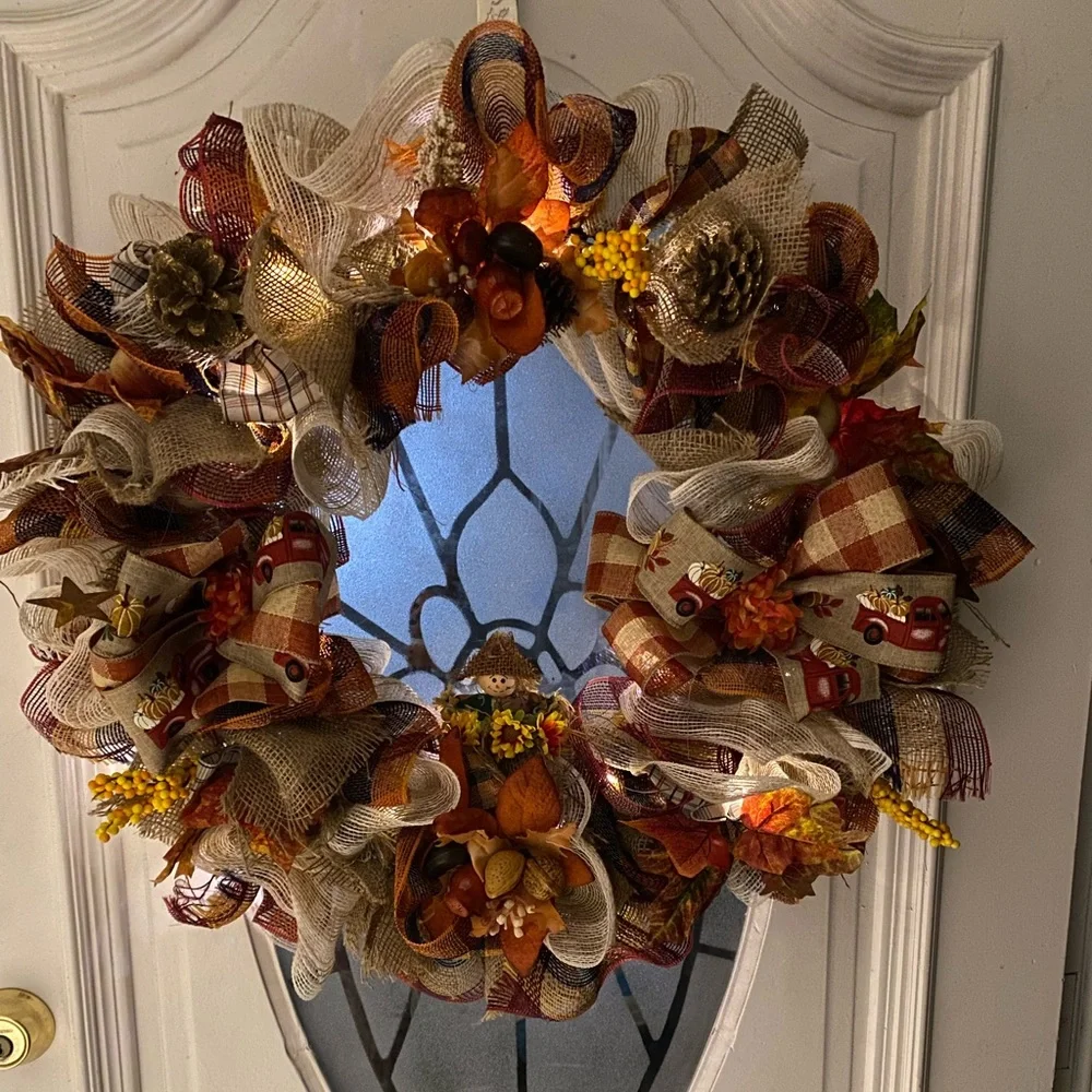 Large Handmade Fall Wreath with Lights